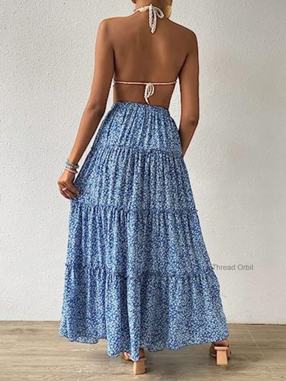 Floral Print High Waist Pleated Ruffle Flowy Maxi Skirt - Picture 2 of 5